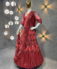 Beautiful  Red Color Georgette Embroidery Sequence Work Gown