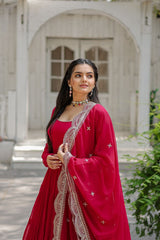 Precious Pink Color Ruffle Flare Gown With Heavy Dupatta