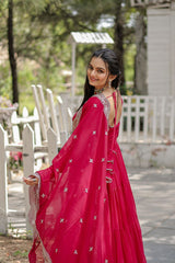 Precious Pink Color Ruffle Flare Gown With Heavy Dupatta