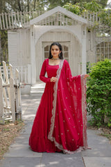 Precious Pink Color Ruffle Flare Gown With Heavy Dupatta