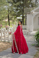 Precious Pink Color Ruffle Flare Gown With Heavy Dupatta