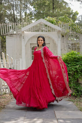 Precious Pink Color Ruffle Flare Gown With Heavy Dupatta