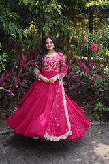 Jacquard Embroidery Work Pink Color Gown With Dupatta