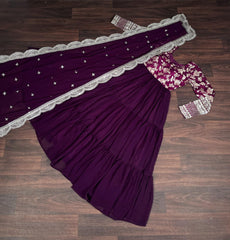 Jacquard Embroidery Work Wine Color Gown With Dupatta