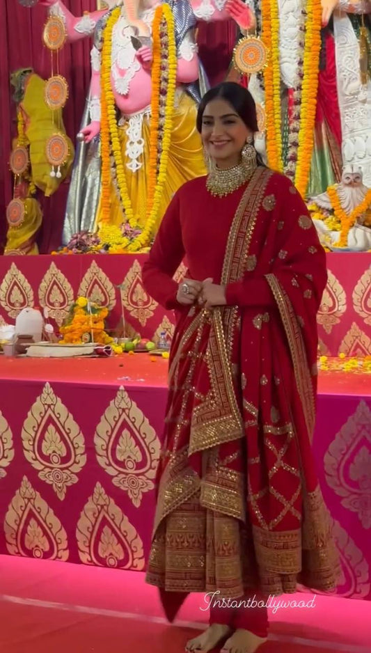 Bollywood Style Sequence Work Red Color Anarkali Gown