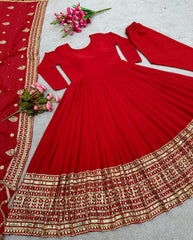 Bollywood Style Sequence Work Red Color Anarkali Gown