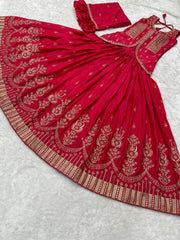 Presenting Embroidery Work Red Color Lehenga Choli