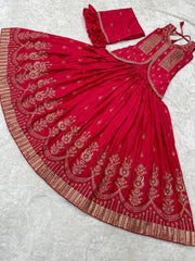 Presenting Embroidery Work Red Color Lehenga Choli