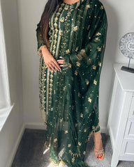 Glimmering Embroidery Work Green Color Anarkali Suit