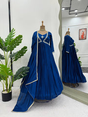 Innovative Thread with Sequence Work Navy Blue Color Anarkali Gown