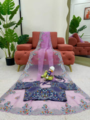 Glorious Lavender Color Organza Sequence Work Saree