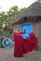 Fantastic Mirror Work Maroon Color Full Stitched Gown