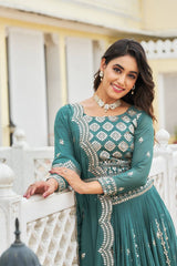 Unique Georgette Sequence Work Aqua Blue Color Lehenga Choli