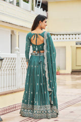 Unique Georgette Sequence Work Aqua Blue Color Lehenga Choli