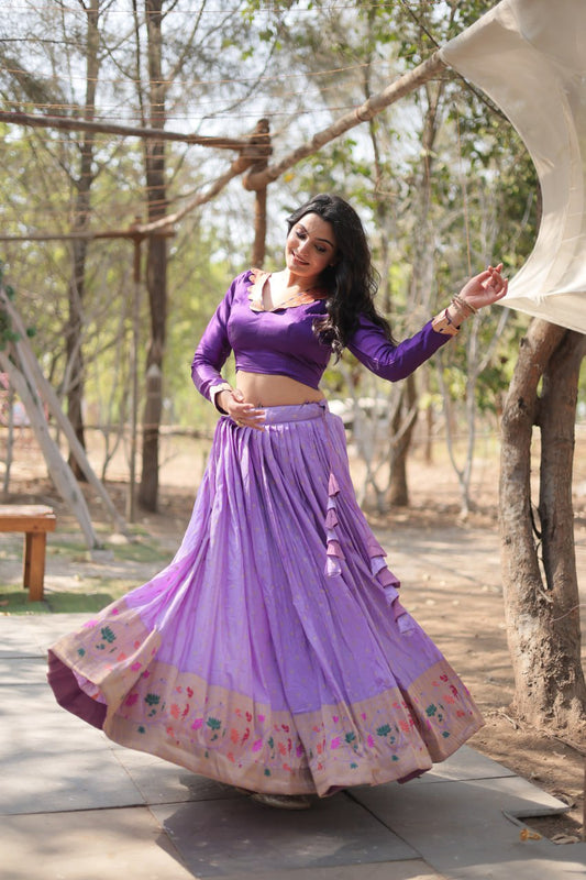 Graceful Lavender Color Kalamkari Zari Border Lehenga Choli