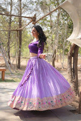 Graceful Lavender Color Kalamkari Zari Border Lehenga Choli