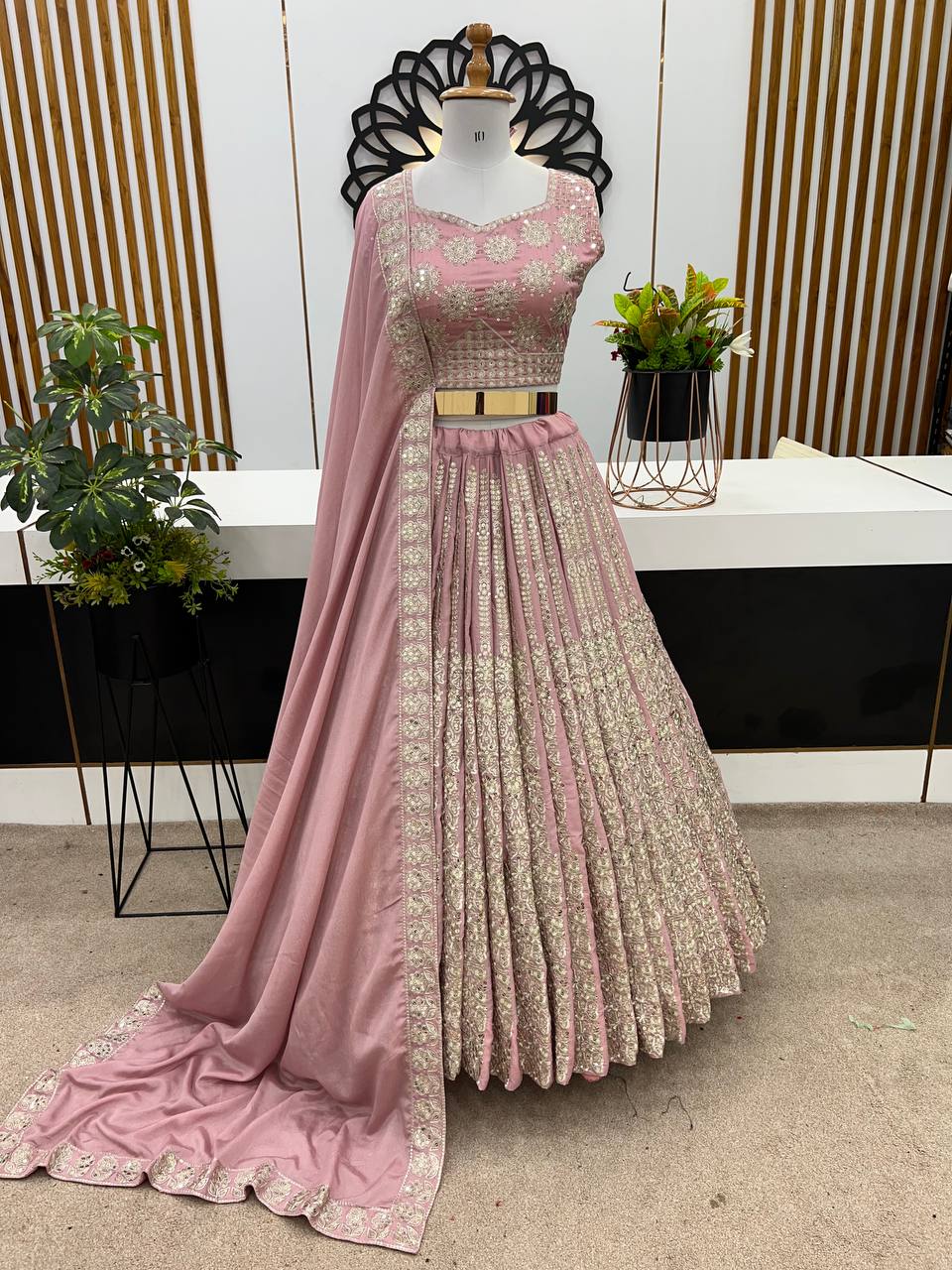 Exclusive Chinon Silk Sequence Work Dusty Pink Color Lehenga Choli