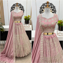 Exclusive Chinon Silk Sequence Work Dusty Pink Color Lehenga Choli