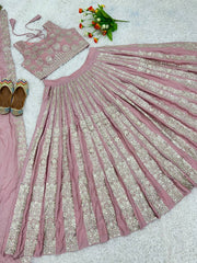 Exclusive Chinon Silk Sequence Work Dusty Pink Color Lehenga Choli