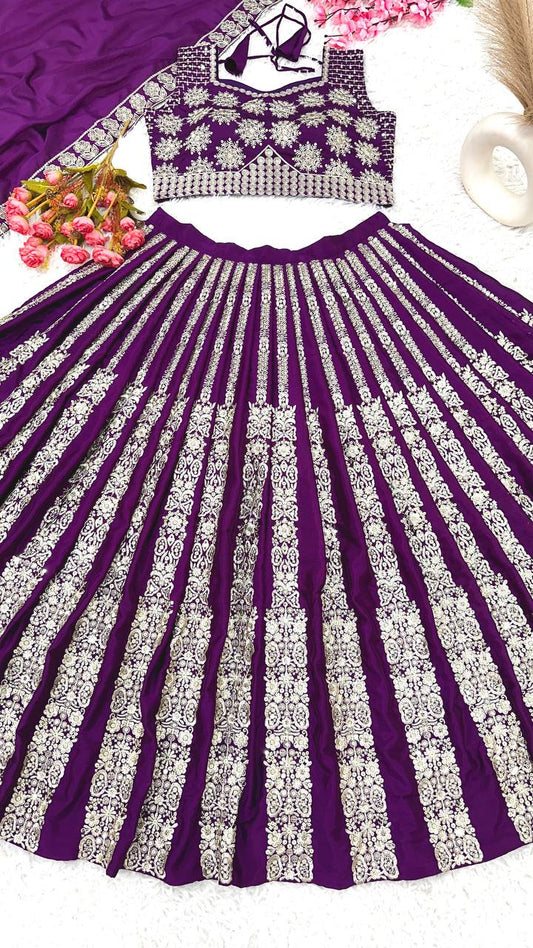 Exclusive Chinon Silk Sequence Work Purple Color Lehenga Choli