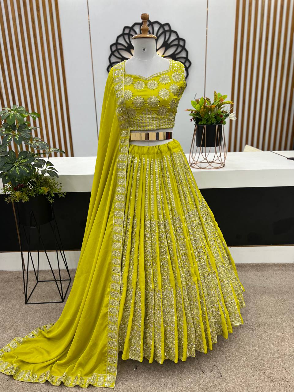 Exclusive Chinon Silk Sequence Work Lemon Color Lehenga Choli