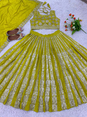 Exclusive Chinon Silk Sequence Work Lemon Color Lehenga Choli