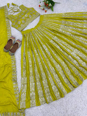 Exclusive Chinon Silk Sequence Work Lemon Color Lehenga Choli