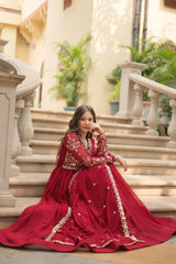 Fantastic Maroon Color Sequencce Work Gown With Dupatta