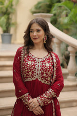 Fantastic Maroon Color Sequencce Work Gown With Dupatta