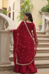 Fantastic Maroon Color Sequencce Work Gown With Dupatta