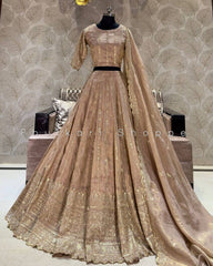 Function Wear Beige Color Chinnon Heavy Work Lehenga Choli