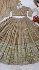 Function Wear Beige Color Chinnon Heavy Work Lehenga Choli