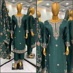 Function Wear Green Color Embroidery Sequence Work Salwar Suit