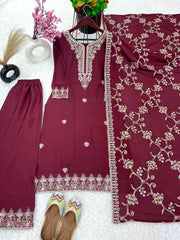 Function Wear Maroon Color Embroidery Sequence Work Salwar Suit