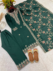 Function Wear Green Color Embroidery Sequence Work Salwar Suit