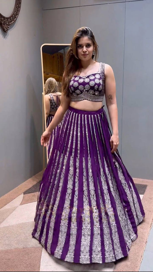 Exclusive Chinon Silk Sequence Work Purple Color Lehenga Choli