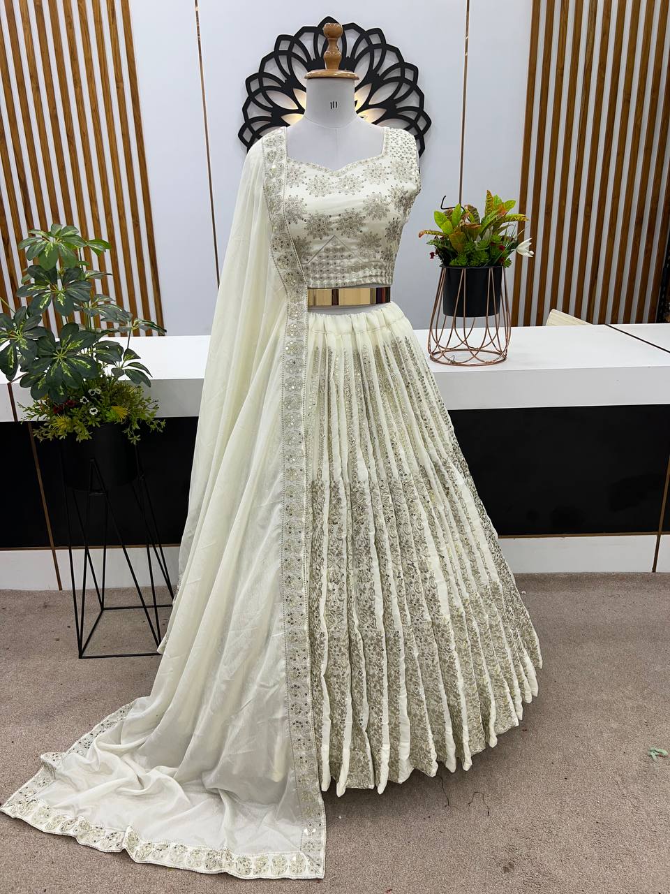 Exclusive Chinon Silk Sequence Work White Color Lehenga Choli