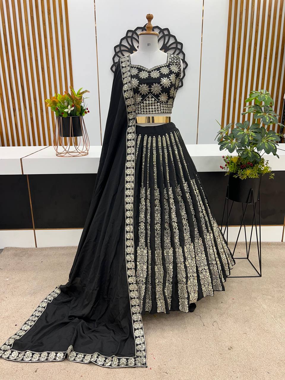 Exclusive Chinon Silk Sequence Work Black Color Lehenga Choli