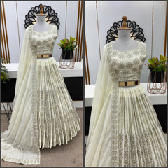 Exclusive Chinon Silk Sequence Work White Color Lehenga Choli