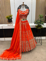 Exclusive Chinon Silk Sequence Work Orange Color Lehenga Choli