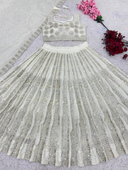 Exclusive Chinon Silk Sequence Work White Color Lehenga Choli