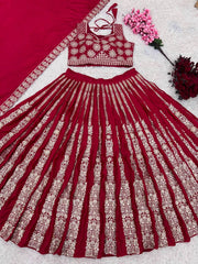 Exclusive Chinon Silk Sequence Work Red Color Lehenga Choli