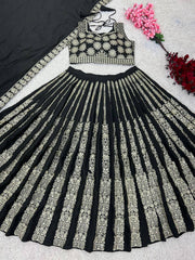 Exclusive Chinon Silk Sequence Work Black Color Lehenga Choli