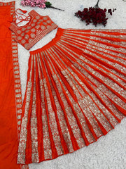 Exclusive Chinon Silk Sequence Work Orange Color Lehenga Choli