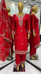 Function Wear Red Color Embroidery Sequence Work Salwar Suit