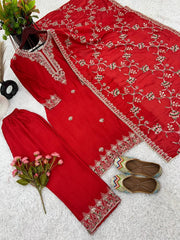 Function Wear Red Color Embroidery Sequence Work Salwar Suit