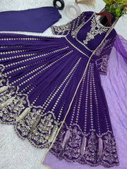 Fashionable Georgette Purple Color Embroidery Work Anarkali Gown