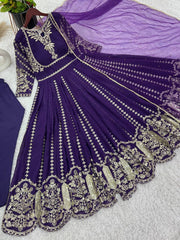 Fashionable Georgette Purple Color Embroidery Work Anarkali Gown