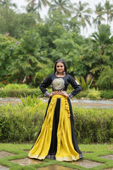 Blissful Reyon Gota-Patti Work Yellow-Black Color Navratri Lehenga Choli