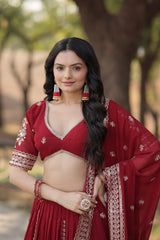 Captivating Maroon Color Heavy Embroidery Sequence Work Lehengha Choli